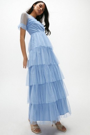 Ruffle Tier Skirt Short Sleeve Maxi Dress 