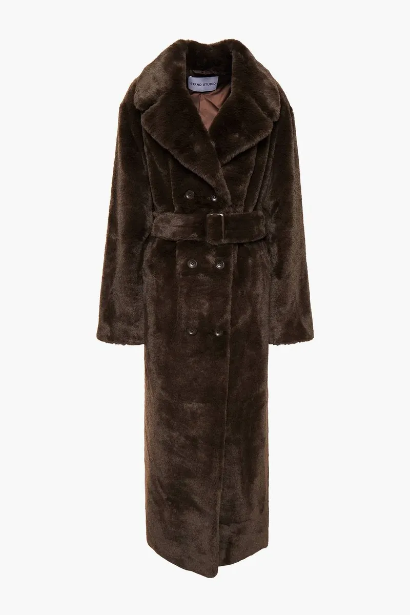 Faustine Belted Double-Breasted Faux Fur Coat from Stand Studio