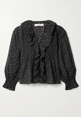 Hardy Ruffled Floral-Print Blouse from DÔen 