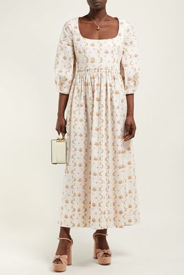 Ondina Floral And Stripe Print Cotton Midi Dress from Brock Collection