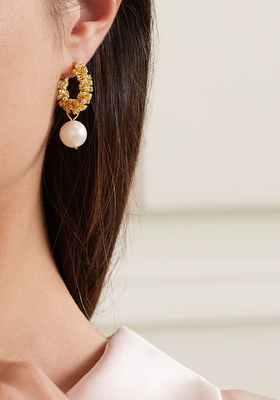 Gold-Tone, Crystal And Pearl Hoop Earrings from Magda Butrym
