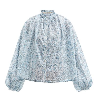 Slava Gathered Floral-Print Cotton-Poplin Blouse from Thierry Colson