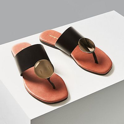 Leather Disc Toe Thong Sandals