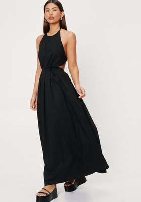Poplin Halter Neck Cut Out Side Maxi Dress from Nasty Gal