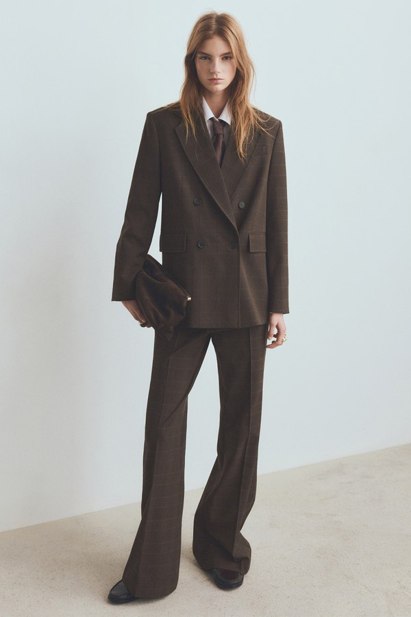 Double-Breasted Check Suit Jacket