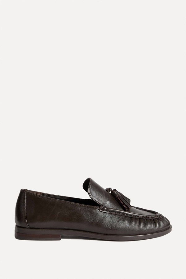 Leather Tassel Flat Loafers