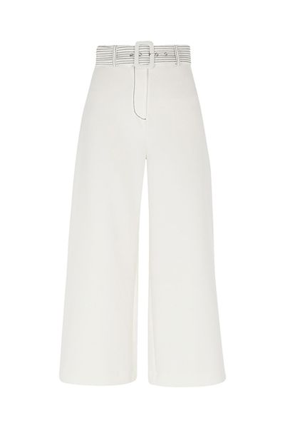 White Belted Wide Leg Culotte Trousers