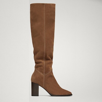 Suede Leather High-Heel Boots from Massimo Dutti