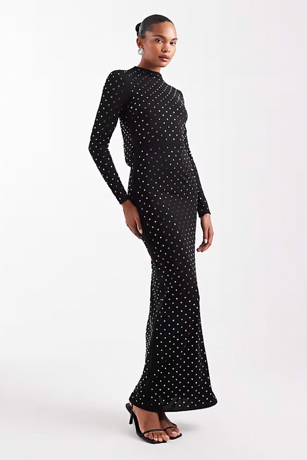 Capsule High Neck Long Sleeve Embellished Maxi Dress  from MANGO