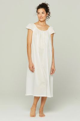 Long Cotton Nightgown With Flower Trim from Pour Les Femmes
