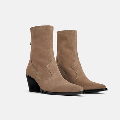 Split Suede Cowboy Heel Ankle Boots from Zara