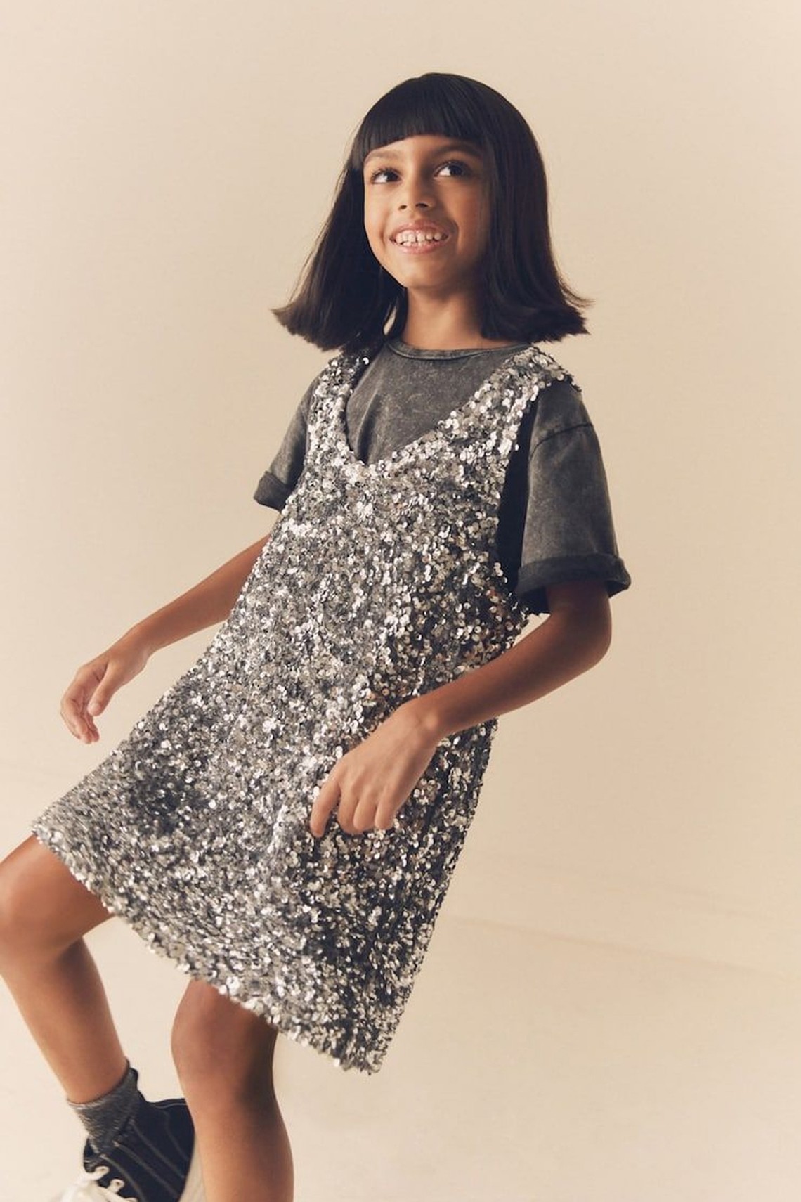 Sequin Pinafore & T-Shirt Set 