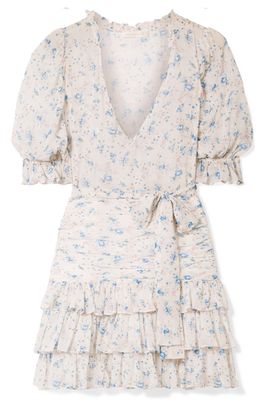 Hannah Ruffled Tiered Floral-Print Silk-Georgette Mini Dress from LoveShackFancy