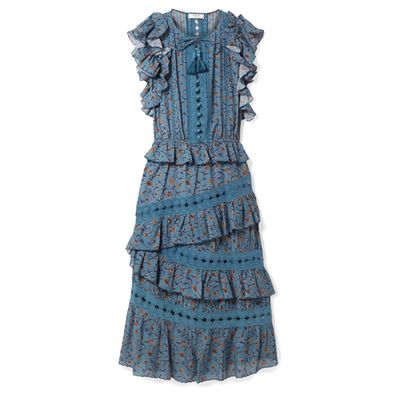Rosalie Ruffled Printed Cotton-Blend Voile Midi Dress