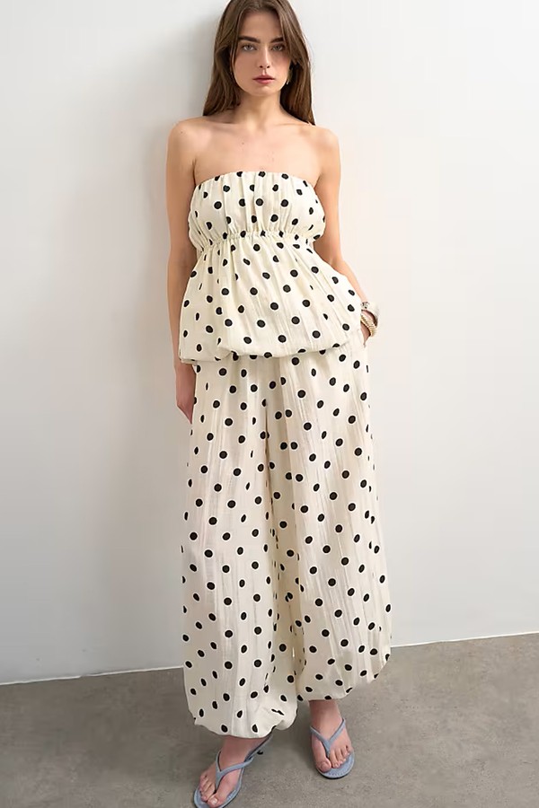 Bubble Hem Linen Bandeau Top & Trousers from Topshop
