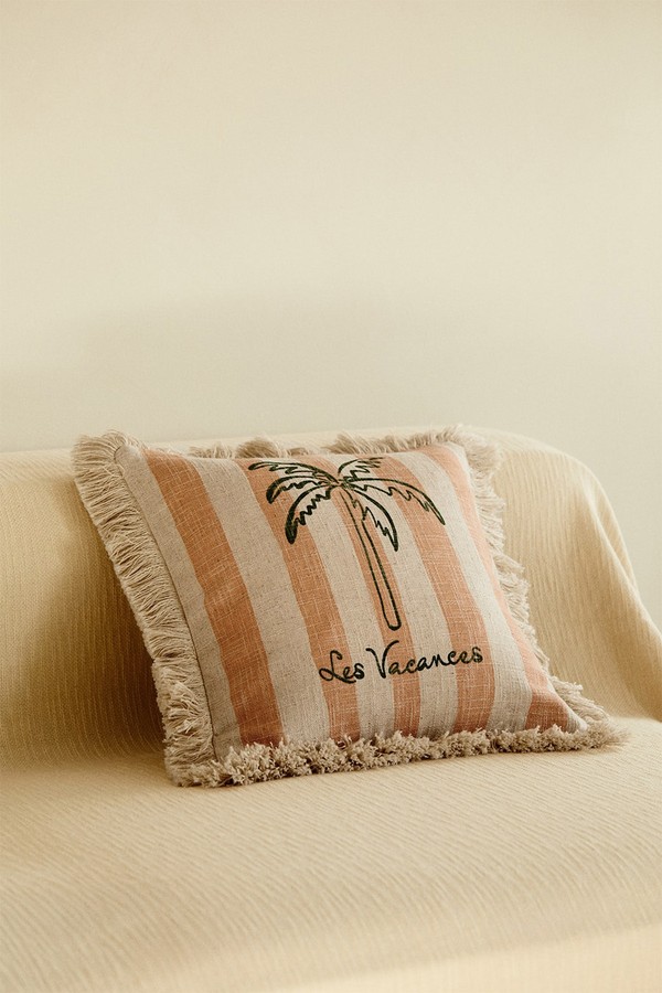 Fringed Linen-Blend Cushion Cover