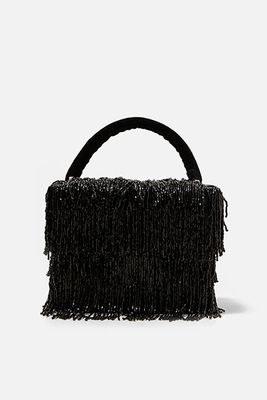 Fringed Velvet Handbag with Beads from Zara