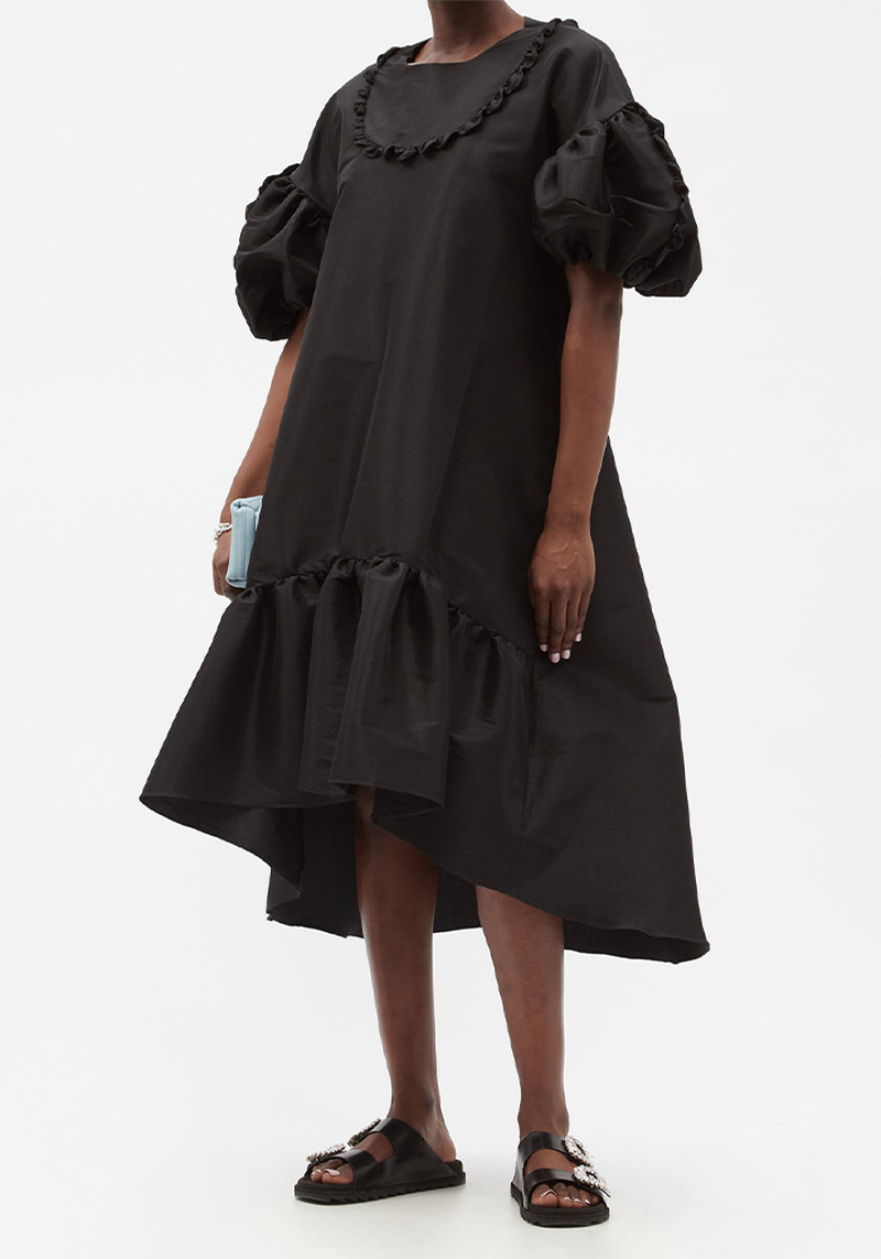 Puff-Sleeve Silk-Blend Taffeta Dress