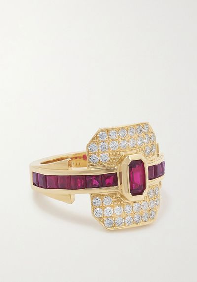 Shield 18-Karat Gold, Ruby and Diamond Ring from Rainbow K