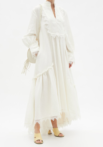 Veil Tiered Lace-Trimmed Linen-Blend Blouse