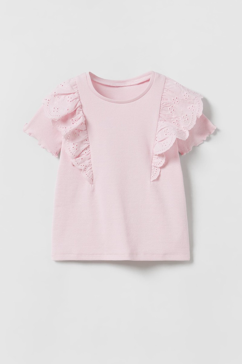 Ribbed T-Shirt With Ruffles