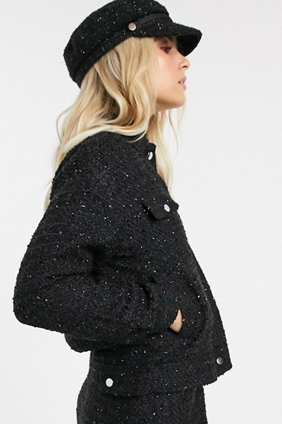 Boucle Glitter Trucker Jacket Co-Ord In Black from Pimkie