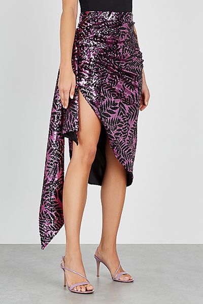 Pink Draped Sequin Midi Skirt from Giuseppe Di Morabito