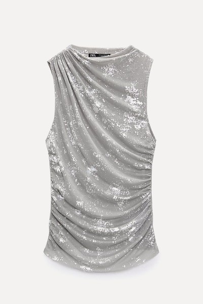 Metallic Print Tulle Top from Zara