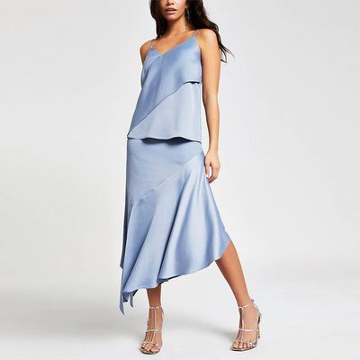 Blue Satin Asymmetric Cami Top