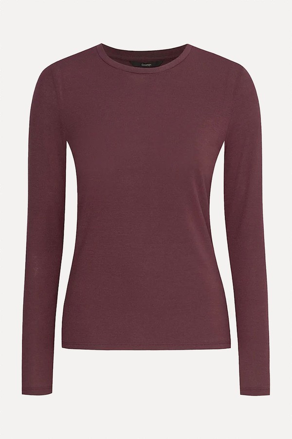 Super Soft Long Sleeve Crew Neck Fitted Top from George At Asda