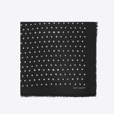Large Square Polka Dot Scarf In Black And Ivory Wool Twill from Saint Laurent