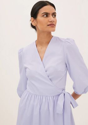 Pure Cotton Puff Sleeve Midi Wrap Dress from Marks & Spencer