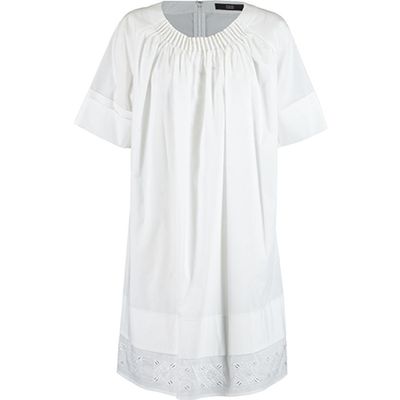 White Pleat Neck Dress
