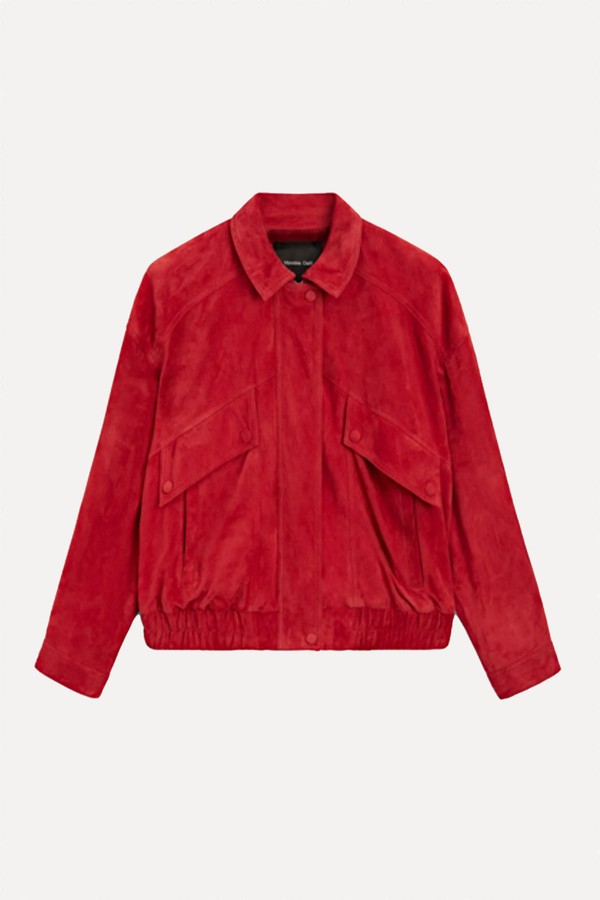 Suede Leather Bomber Jacket With Pocket Details from Massimo Dutti