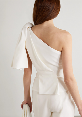 One-Shoulder Bow-Detailed Gathered Crepe Top from Roland Mouret