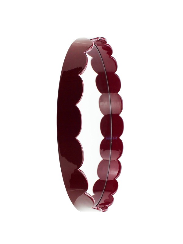 Deep Cherry Red Medium Scallop Round Mirror