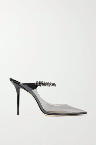 Bing 100 Crystal-Embellished PVC and Patent-Leather Mules from Jimmy Choo