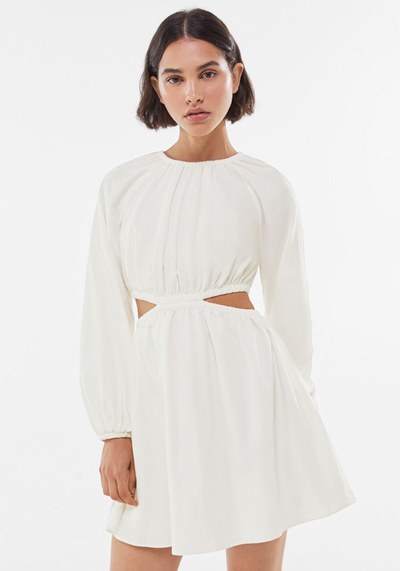 Rustic Cut-Out Dress With Puff Sleeves from Bershka