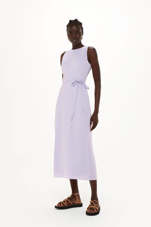 Linen Blend Cut Out Back Dress