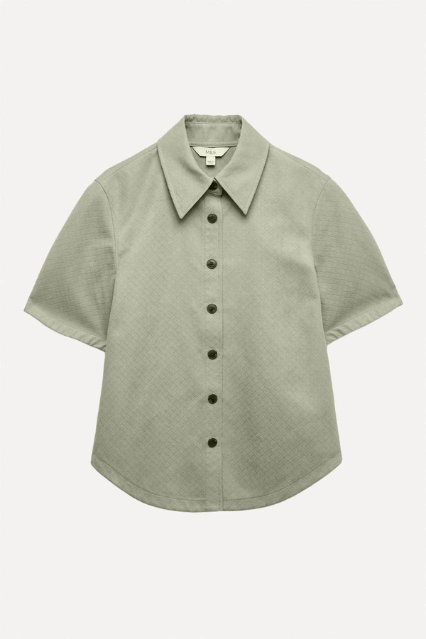 Faux Suede Basket Weave Collared Shirt from Marks & Spencer