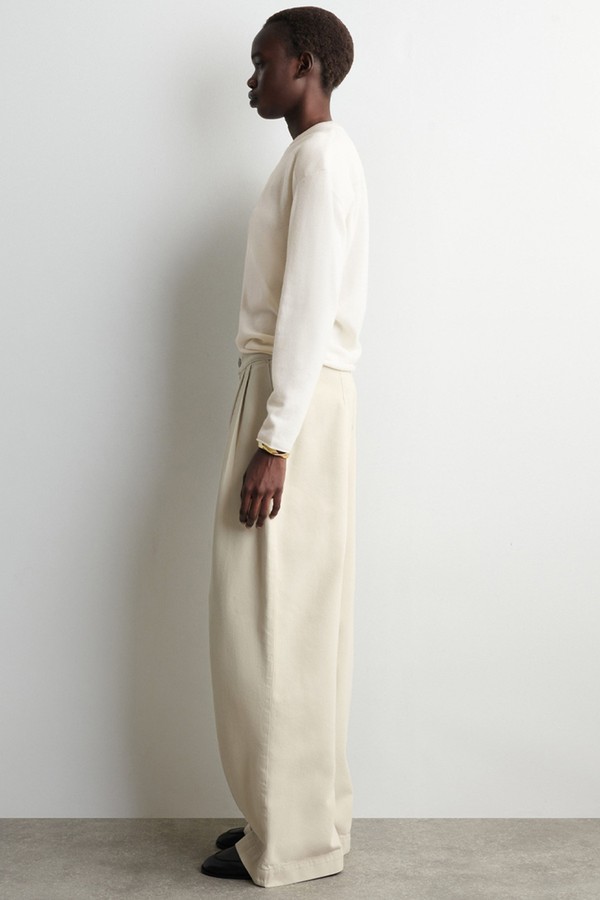 Pleated Wide-Leg Denim Trousers