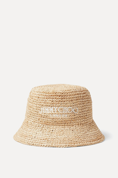 Atena Natural Raffia Embroidered Bucket Hat from Jimmy Choo 