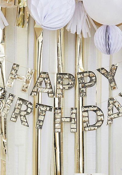 Mix It Up Gold Fringe Happy Birthday Bunting