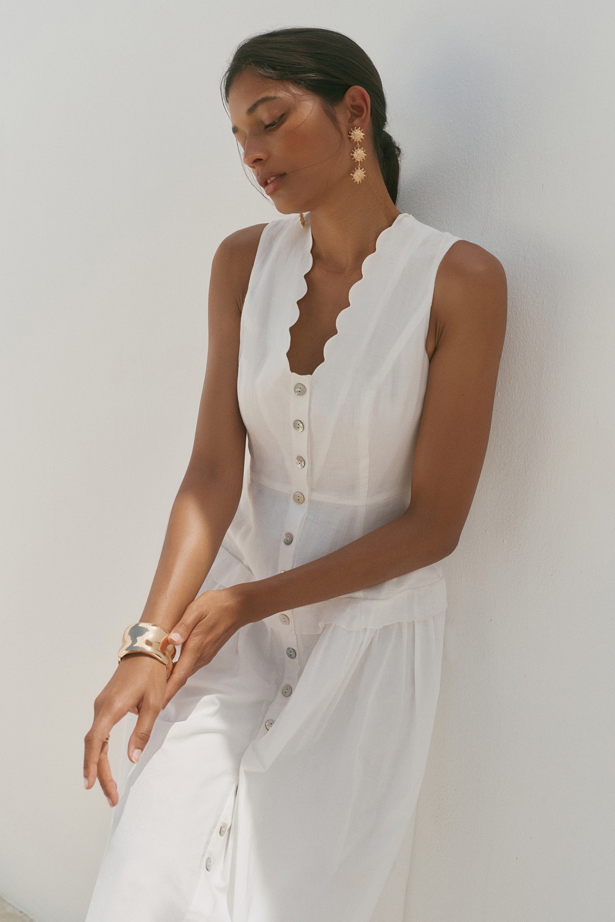 Ramie Drop Waist Midi Dress