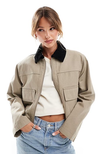 Cropped Pocket Canvas Jacket from ASOS