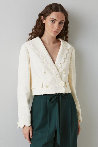 Venice Cream Tweed Scallop Edge Cropped Jacket from LK Bennett