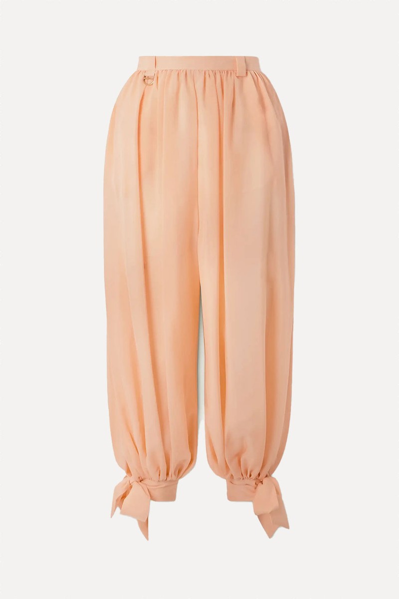 Pleated Silk Charmeuse Barrel-Leg Pants from Chloé