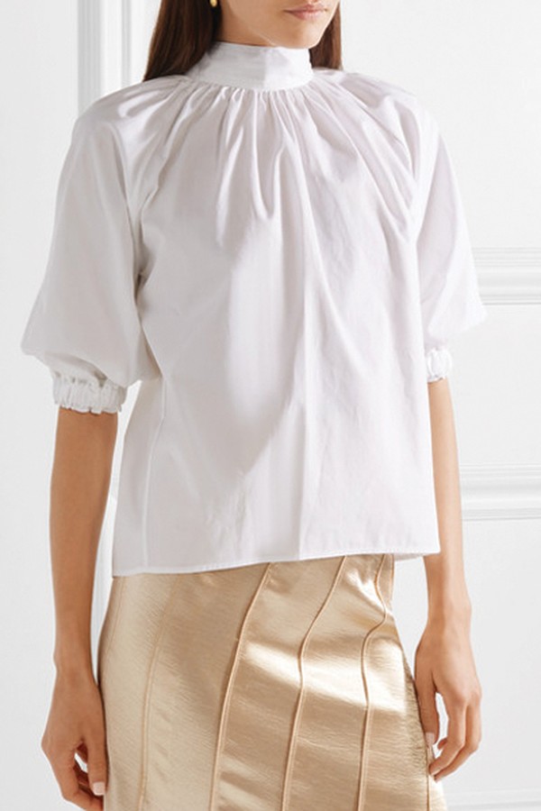 Tie-Back Pleated Cotton-Poplin Blouse from Rosetta Getty