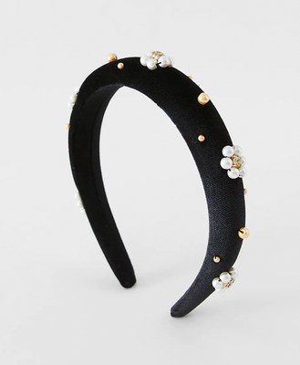 Floral & Faux Pearl Velvet Headband from Zara