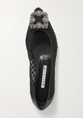 Embellished Satin-Trimmed Embroidered Tulle Point-Toe Flats from Manolo Blahnik